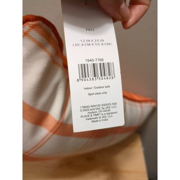 Place & Time Fall Orange & White Plaid with Sunflowers 20" x 12" Throw Pillow - Picture 4 of 5